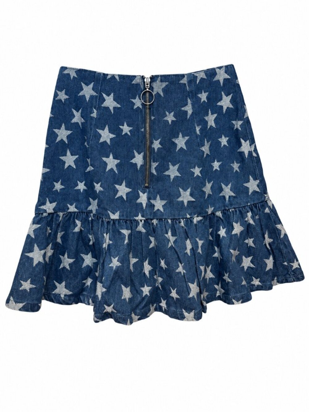 THE FIFTH LABEL - blue denim flounce mini skirt with stars print - size s
